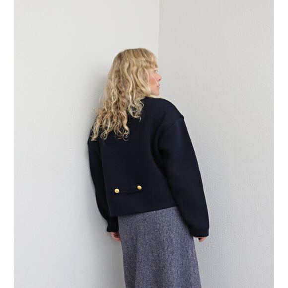 2000's Vintage F. by Faconnable French Navy Wool Cardigan Men's LG Women's LG XL - Picture 5 of 7